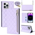 thumbnail image 1 of Dteck for Apple iPhone 14 Pro Max Wallet Case, Zipper Shoulder Strap Magnetic PU Leather Flip Folio Case with Card Holders RFID Blocking Kickstand Shockproof TPU Inner Shell Phone Cover, Purple, 1 of 7