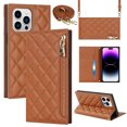 thumbnail image 1 of Dteck for Apple iPhone 14 Pro Max Wallet Case, Zipper Shoulder Strap Magnetic PU Leather Flip Folio Case with Card Holders RFID Blocking Kickstand Shockproof TPU Inner Shell Phone Cover, Brown, 1 of 7