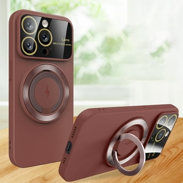 Dteck for Apple iPhone 14 Pro Slim Case, Magnetic Cover with Ring Stand, 2023 New Large Window Shockproof Phone Case Magnetic Bracket, Compatible with Magsafe Case with Camera Lens Protector, maroon