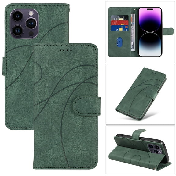 Dteck for Apple iPhone 14 Pro Wallet Case, Premium PU Leather Flip Folio Card Holders Kickstand Book Folding Case with Detachable Wrist Strap Shockproof Protective Cover, green