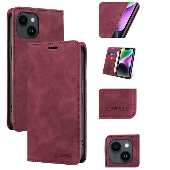 Dteck for Apple iPhone 14 Pro Wallet Case with RFID Blocking, PU Leather Flip Folio Card Holders RFID Blocking Kickstand Shockproof TPU Inner Shell Phone Cover for Women Men, red