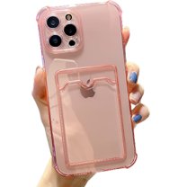 Dteck for Apple iPhone 14 Pro max Case, Clear Protective Back Card Slot Case, Slim Fit Drop Resistant Soft TPU Wallet Case with Bumper, Cute Card Holder Pocket Case for iPhone 14 Pro max, Pink