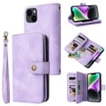 thumbnail image 1 of Dteck for Apple iPhone 14 Wallet Case for Women Men, Sturdy PU Leather Case Magnetic Flip Zipper 7 Cards Holder Wristlet & Shoulder Strap Kickstand Phone Case, Purple, 1 of 6