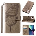 thumbnail image 1 of Dteck for Apple iPhone 14 Wallet Case with Wrist Strap,Butterfly & Flower Embossed PU Leather Magnetic Clasp Flip Kickstand Card Slots Purse Shockproof Phone Cover,Gray, 1 of 9