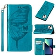 thumbnail image 1 of Dteck for Apple iPhone 14 Wallet Case with Wrist Strap,Butterfly & Flower Embossed PU Leather Magnetic Clasp Flip Kickstand Card Slots Purse Shockproof Phone Cover,Blue, 1 of 9