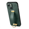 thumbnail image 1 of Dteck for Apple iPhone 15 Case with Hand Strap Holder, Shockproof Premium PU Leather Slim Flip Protective Case Adjustable Wristband Stand Ring Cover, darkgreen, 1 of 6