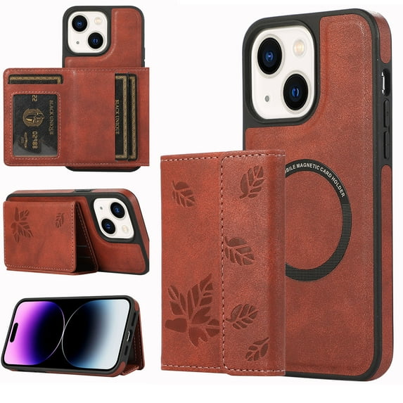 Dteck for Apple iPhone 15 Detachable Wallet Case, Shockproof Embossed with Card Holders for Women Men Magnetic PU Leather RFID Blocking Flip Kickstand Cover, winered