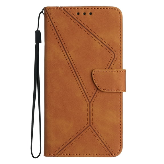 Dteck for Apple iPhone 15 Magnetic Wallet Case, Shockproof Card Holder Kickstand Flip Embossed Spliced Lanyard Protective Soft PU Leather Cover, brown