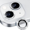 thumbnail image 1 of Dteck for Apple iPhone 15 Plus 3D Bling Diamond Ring Les Cover, Shockproof Drop Protection 9H Tempered Glass Camera Cover Metal Ring Case Friendly Scratch Resistant Camera Lens Protector, silver, 1 of 5