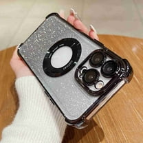 Dteck for Apple iPhone 15 Plus Glitter Phone Case, Shockproof Magnetic Plating 2 in 1 Gradient Bling Paper Clear Back Soft Rubber Slim Lightweight for Women Girls Shiny Bumper Cover, black