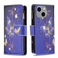 thumbnail image 1 of Dteck for Apple iPhone 15 Plus Handbag Pocket Case, Magnetic Patterned Leather Zipper Card Holder Wallet Flip Phone Case Kickstand Shockproof with Hand Strap Cover, Purple Butterfly, 1 of 6