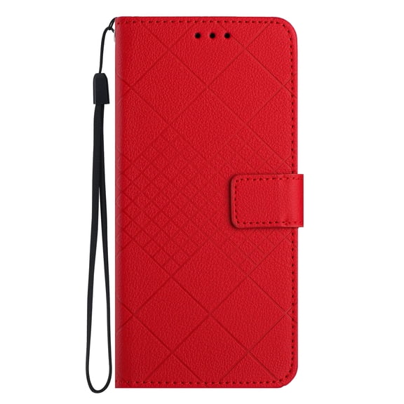 Dteck for Apple iPhone 15 Plus Magnetic Case, Premium PU Leather Folio Flip Wallet Case with Card Holder Cash Slot Lanyard Strap Kickstand Function Embossed Pattern Slim Shockproof Cover, red