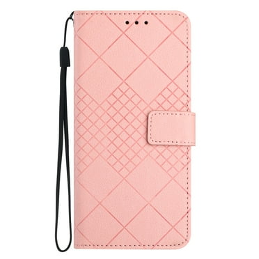 Dteck for Apple iPhone 15 Plus Magnetic Case, Premium PU Leather Folio Flip Wallet Case with Card Holder Cash Slot Lanyard Strap Kickstand Function Embossed Pattern Slim Shockproof Cover, pink