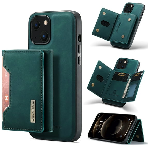 Dteck for Apple iPhone 15 Plus Magnetic Case, Retro PU Leather Wallet Case Detachable with Trifold Wallet Cash Slot Credit Cards Holder Pocket, purple