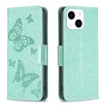 thumbnail image 1 of Dteck for Apple iPhone 15 Plus Wallet Case, Shockproof PU Leather Folio Butterfly Floral Embossed Holster Silicone Bumper with Card Holder Kickstand Magnetic Closure Lanyard for Women Girl, green, 1 of 5
