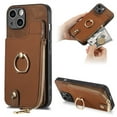 thumbnail image 1 of Dteck for Apple iPhone 15 Plus Zipper Wallet Case, Shockproof with Card Holders Flip Premium PU Leather Card Slots with 360°Rotation Ring Stand Protective Phone Cover, brown, 1 of 8