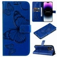 thumbnail image 1 of Dteck for Apple iPhone 15 Pro with Card Holder, Shockproof Magnetic Wallet Card Pocket PU Leather Kickstand Women Men Embossed Butterfly Wrist Strap Flip Folio Case, blue, 1 of 5