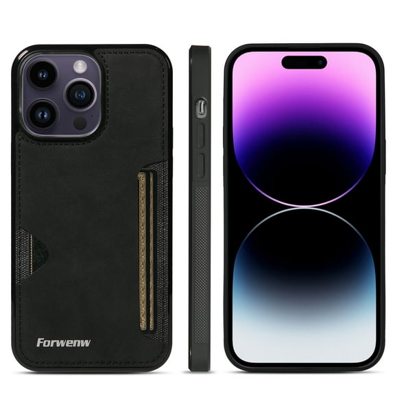 Dteck for Apple iPhone 15 Pro Hard Shell, Luxury Premium PU Leather Wallet Case with Card Holder, Shockproof Back Flip Hard Slim Rugged Protective Cover, black