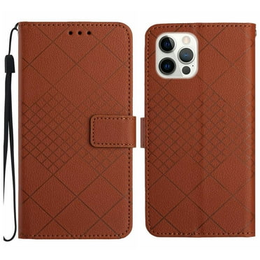 Dteck for Apple iPhone 15 Pro Magnetic Case, Premium PU Leather Folio Flip Wallet Case with Card Holder Cash Slot Lanyard Strap Kickstand Function Embossed Pattern Slim Shockproof Cover, brown