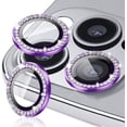 thumbnail image 1 of Dteck for Apple iPhone 15 Pro Max 3D Bling Diamond Ring Les Cover, Shockproof Drop Protection 9H Tempered Glass Camera Cover Metal Ring Case Friendly Scratch Resistant Camera Lens Protector, purple, 1 of 6