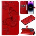 thumbnail image 1 of Dteck for Apple iPhone 15 Pro Max with Card Holder, Shockproof Magnetic Wallet Card Pocket PU Leather Kickstand Women Men Embossed Butterfly Wrist Strap Flip Folio Case, red, 1 of 5