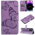 thumbnail image 1 of Dteck for Apple iPhone 15 Pro Max with Card Holder, Shockproof Magnetic Wallet Card Pocket PU Leather Kickstand Women Men Embossed Butterfly Wrist Strap Flip Folio Case, purple, 1 of 1