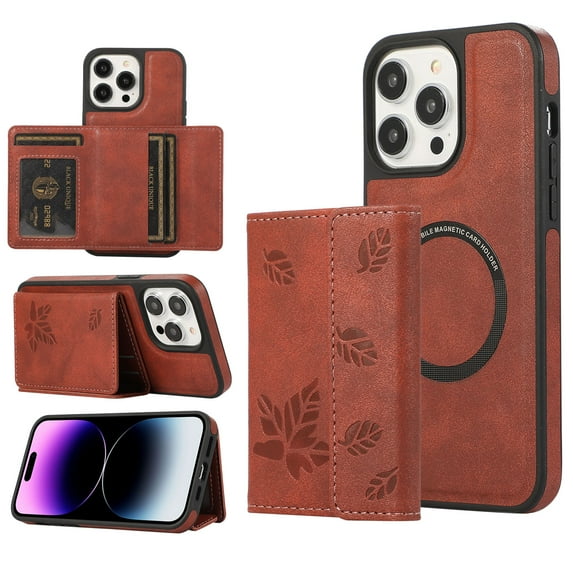 Dteck for Apple iPhone 15 Pro Max Detachable Wallet Case, Shockproof Embossed with Card Holders for Women Men Magnetic PU Leather RFID Blocking Flip Kickstand Cover, winered