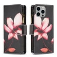 thumbnail image 1 of Dteck for Apple iPhone 15 Pro Max Handbag Pocket Case, Magnetic Patterned Leather Zipper Card Holder Wallet Flip Phone Case Kickstand Shockproof with Hand Strap Cover, Lotus, 1 of 6