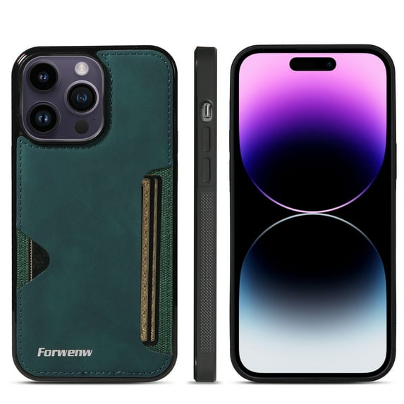 Dteck for Apple iPhone 15 Pro Max Hard Shell, Luxury Premium PU Leather Wallet Case with Card Holder, Shockproof Back Flip Hard Slim Rugged Protective Cover, green