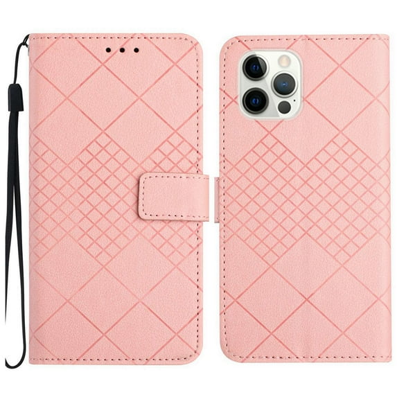 Dteck for Apple iPhone 15 Pro Max Magnetic Case, Premium PU Leather Folio Flip Wallet Case with Card Holder Cash Slot Lanyard Strap Kickstand Function Embossed Pattern Slim Shockproof Cover, pink