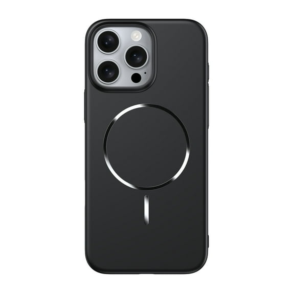 Dteck for Apple iPhone 15 Pro Max Protective Ultra Slim Case, Magnetic Back Hard PC and Metal Anti-Scratch Shock-Absorbent Anti-Fingerprint Lightweight Matte Wireless Charging Cover, Black