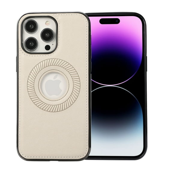 Dteck for Apple iPhone 15 Pro Max Slim Case, Shockproof Luxury PU Leather Business Phone Cover with Logo Cutout, Thin Lightweight High-end Designer Anti-Scratch Soft Non-Slip Grip Men Women, beige