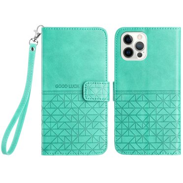Dteck for Apple iPhone 15 Pro Max Slim Case, Shockproof Premium PU Leather Wallet Flip Hand Strap Lanyard Case with Credit Card Holder Women RFID Blocking Protective Purse Phone Cover, green