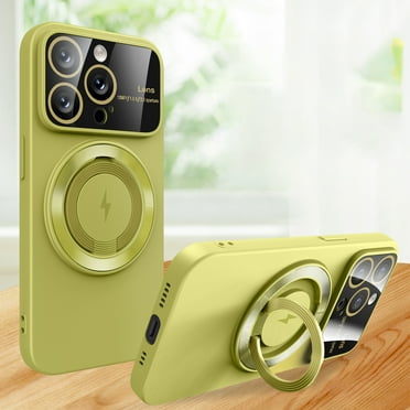 Dteck for Apple iPhone 15 Pro Slim Case, Magnetic Cover with Ring Stand, Large Window Shockproof Phone Case Magnetic Bracket, Compatible with Magsafe Case with Camera Lens Protector, Avocado Green