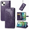 thumbnail image 1 of Dteck for Apple iPhone 15 Wallet Case with Card Holder,Shockproof PU Leather Kickstand Card Slots Case,Embossed Floral Cover with Hand Strap for iPhone 15,Purple, 1 of 7