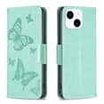 thumbnail image 1 of Dteck for Apple iPhone 15 Wallet Case, Wallet Case PU Leather Folio Cover, Butterfly Floral Embossed Holster Silicone Bumper with Card Holder Kickstand Magnetic Closure Lanyard for Women Girl, green, 1 of 5
