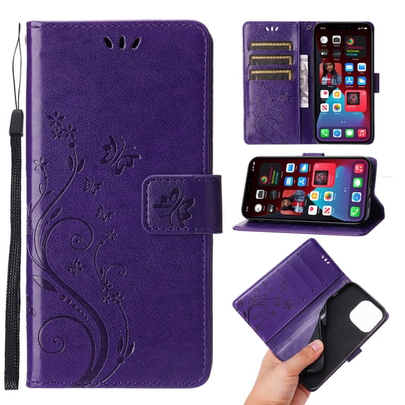 Dteck for Apple iPhone 16 Plus Case, Magnetic Closure Wallet RFID Blocking Premium Leather with Card Slots Stand Folio Flip Emboss Wrist Strap Cover for iPhone 16 Plus 5G (2024), Purple