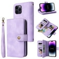 thumbnail image 1 of Dteck for Apple iPhone 16 Plus Wallet Case for Women Men, Sturdy PU Leather Case Magnetic Flip Zipper 6 Cards Holder Wristlet & Shoulder Strap Kickstand Phone Case, Purple, 1 of 7