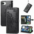 thumbnail image 1 of Dteck for Apple iPhone 16E 2025 Released Wallet Case with Card Holder, Shockproof PU Leather Kickstand Card Slots Case, Embossed Floral Cover with Hand Strap, Black, 1 of 6
