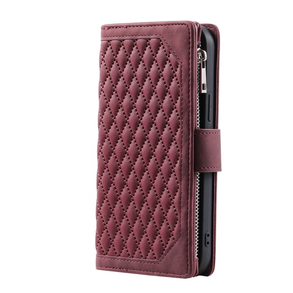 Dteck for Apple iPhone 16e Wallet for Women Men Case, Wallet with Card Holder Zipper Pocket PU Leather Kickstand Wrist Strap Magnetic Flip Leather Shockpoof Silicone Full Cover Case,Winered