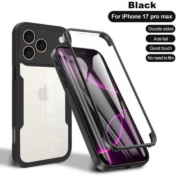 Dteck for Apple iPhone 17 Pro Max Case, Built-in Screen Protector, 360 Full Body Shockproof Dustproof Rugged Clear Protective Drop Protection Cover, Black
