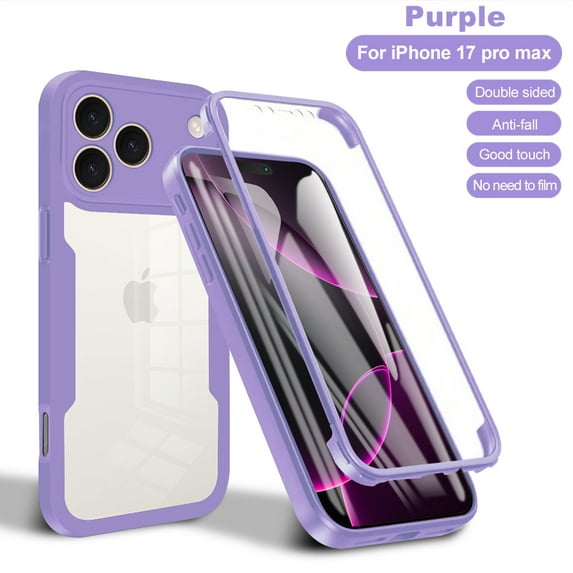 Dteck for Apple iPhone 17 Pro Max Case, Built-in Screen Protector, 360 Full Body Shockproof Dustproof Rugged Clear Protective Drop Protection Cover, Purple