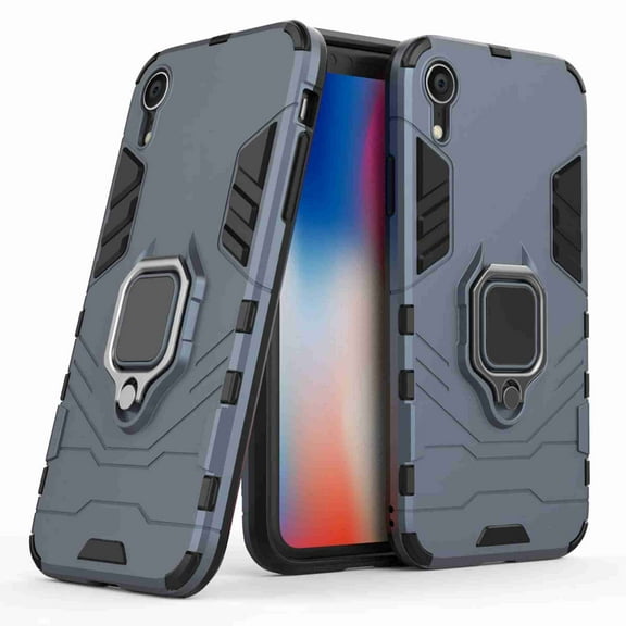 Dteck For Apple iPhone XR 6.1 inch (2018 Release) Case, [Magnetic Car Mount] Heavy Duty Armor Protective Rugged 2 in 1 Shock-Absorbing Case with 360 Degree Rotation Ring， Navyblue