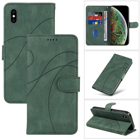 Dteck for Apple iPhone XS Max Wallet Case, Premium PU Leather Flip Folio Card Holders Kickstand Book Folding Case with Detachable Wrist Strap Shockproof Protective Cover, green