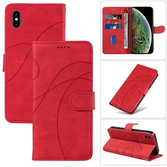 Dteck for Apple iPhone XS/X Wallet Case, Premium PU Leather Flip Folio Card Holders Kickstand Book Folding Case with Detachable Wrist Strap Shockproof Protective Cover, red