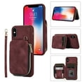 thumbnail image 1 of Dteck for Apple iPhone XS/X Zipper Wallet Case, Magnetic Clasp Zipper Purse PU Leather Wallet Case with Credit Card Slot Holder Back Flip Cover, winered, 1 of 7