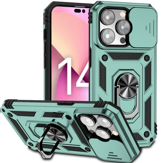 Dteck Armor Case for iPhone 14 Pro Max Stand Case with Slide Camera Cover Kickstand Military Grade Shockproof Heavy Duty Protective Magnetic Case for iPhone 14 Pro Max 6.7-inch,Darkgreen