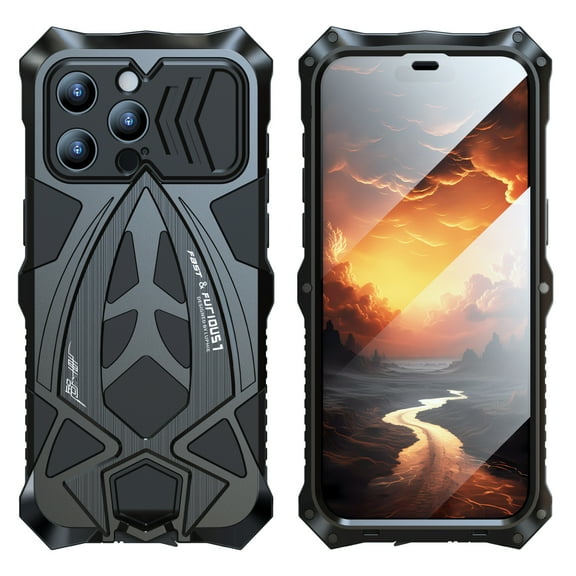 Dteck Armor Phone Case for iPhone 15 Pro Max Military Grade Cover Heavy Duty Hybrid Metal Bumper Built-in Silicone Shockproof Dustproof Cover, Black