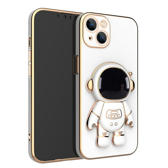 Dteck Astronaut Hidden Stand Case for Apple iPhone 13 Pro Max 6.7" (2021) with Folding Bracket Kickstand 6D Plating Electroplated Cute Cartoon Soft TPU and Hard Back Shockproof Bumper Cover, White