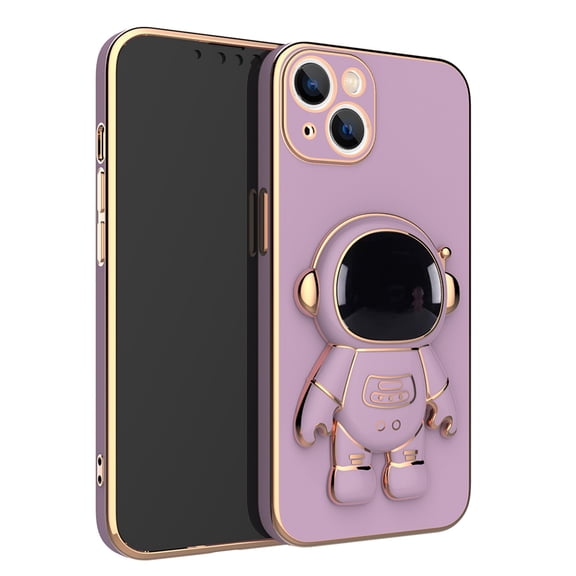 Dteck Astronaut Hidden Stand Case for Apple iPhone 13 Pro Max 6.7" (2021) with Folding Bracket Kickstand 6D Plating Electroplated Cute Cartoon Soft TPU and Hard Back Shockproof Bumper Cover, Purple